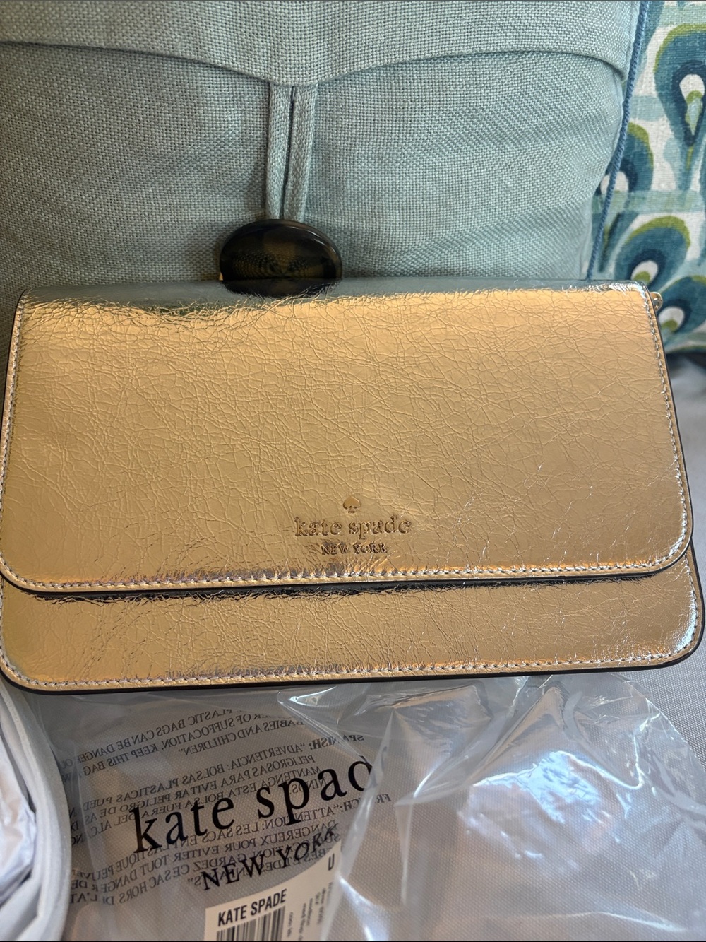 kate spade Metallic Crinkle Leather Madison clutch